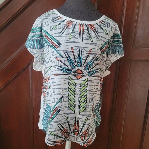 Rock & Republic Womens Large Graphic Print Short Sleeve Top BWT - Picture 1 of 7